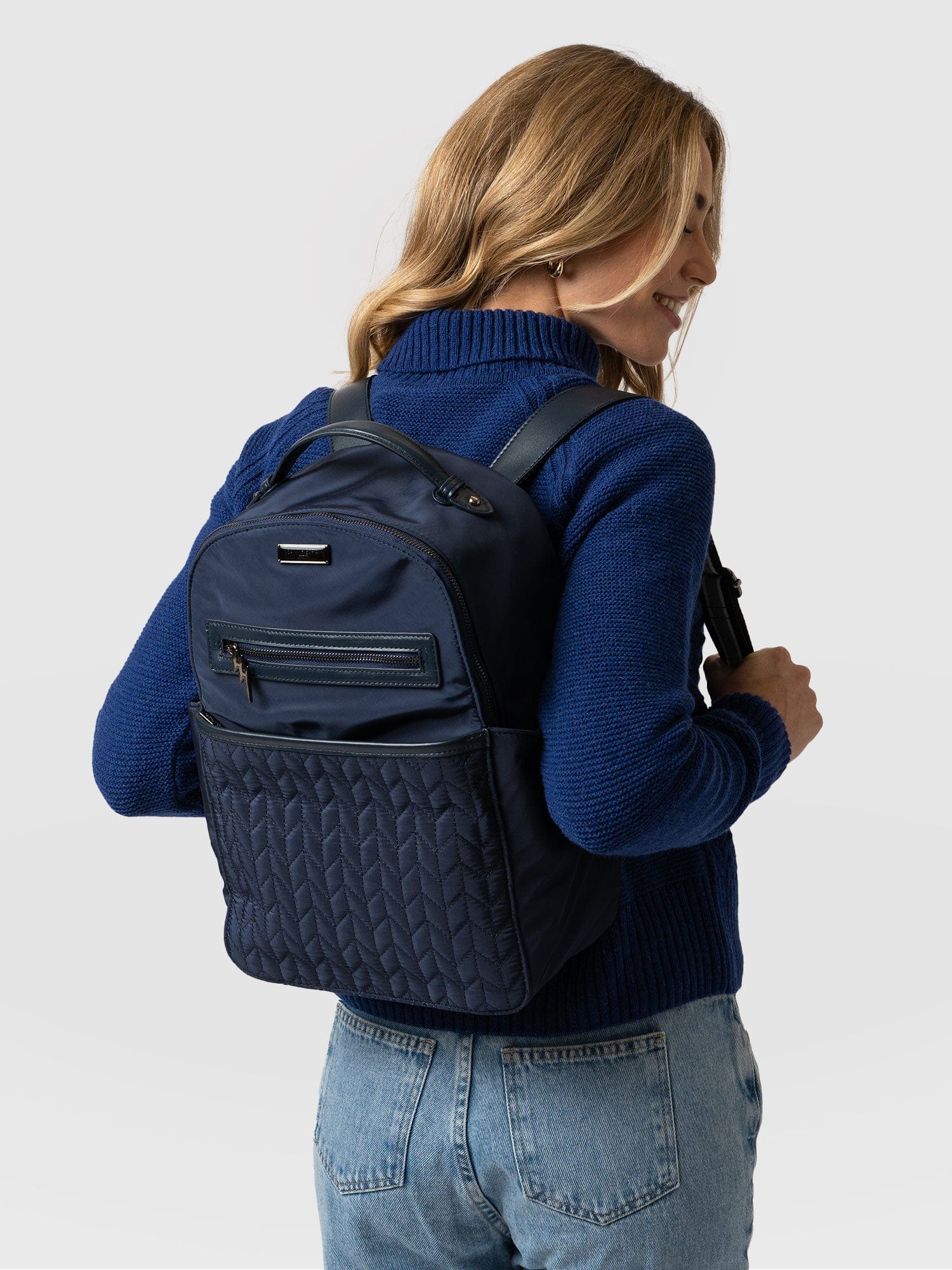 Quilted Nylon Backpack Navy - Women's Backpacks | Saint + Sofia® UK
